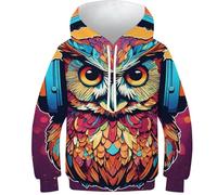 SAFGTXHTR Animal Sweat À Capuche avec Imprimé Amusant 3D Hibou Oiseau Pull À Manches Longues pour Garçon Et Filles Unisexe pour Enfant avec Poche Âge : 6-15 Ans