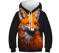 SAFGTXHTR Animal Sweat-Shirt À Capuche Enfants avec Imprimé Amusant 3D Renard Faune Pull À Manches Longues pour Garçon Et Filles Capuche Pull avec Poche Âge : 6-15 Ans