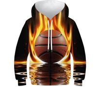 SAFGTXHTR Crossover Sweat À Capuche avec Imprimé Amusant 3D Basketball Dunk Pull À Manches Longues pour Garçon Et Filles À Capuche Enfants Poches À Cordon Âge : 6-15 Ans