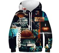 SAFGTXHTR Dunk Sweat À Capuche avec Imprimé Amusant 3D Basketball Crossover Pull À Manches Longues pour Garçon Et Filles Unisexe pour Enfant Poches À Cordon Âge : 6-15 Ans