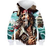SAFGTXHTR Lovely Cute Sweat À Capuche avec Imprimé Amusant 3D Pirate Pull À Manches Longues pour Garçon Et Filles Capuche Pull avec Poche Âge : 6-15 Ans