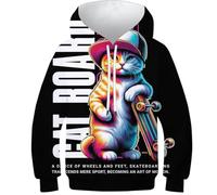 SAFGTXHTR Lovely Cute Sweat-Shirt À Capuche Enfants avec Imprimé Amusant 3D Chat Pull À Manches Longues pour Garçon Et Filles À Capuche Enfants Poches À Cordon Âge : 6-15 Ans