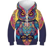 SAFGTXHTR Oiseau Sweat-Shirt À Capuche Enfants avec Imprimé Amusant 3D Hibou Animal Pull À Manches Longues pour Garçon Et Filles À Capuche Enfants Poches À Cordon Âge : 6-15 Ans