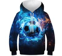 SAFGTXHTR Soccer Sweat À Capuche avec Imprimé Amusant 3D Football Sport Pull À Manches Longues pour Garçon Et Filles À Capuche Enfants Poches À Cordon Âge : 6-15 Ans