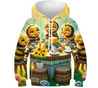 SAFGTXHTR Sweat À Capuche avec Imprimé Amusant 3D Abeille Pull À Manches Longues pour Garçon Et Filles À Capuche Enfants Poches À Cordon Âge : 6-15 Ans