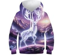 SAFGTXHTR Sweat À Capuche avec Imprimé Amusant 3D Cerf Pull À Manches Longues pour Garçon Et Filles Unisexe pour Enfant avec Poche Âge : 6-15 Ans