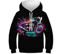 SAFGTXHTR Sweat À Capuche avec Imprimé Amusant 3D Moto Pull À Manches Longues pour Garçon Et Filles Unisexe pour Enfant Poches À Cordon Âge : 6-15 Ans
