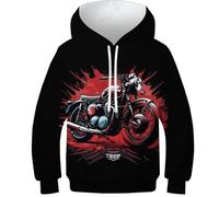 SAFGTXHTR Sweat À Capuche avec Imprimé Amusant 3D Moto Pull À Manches Longues pour Garçon Et Filles Unisexe pour Enfant Poches À Cordon Âge : 6-15 Ans