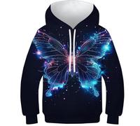 SAFGTXHTR Sweat À Capuche avec Imprimé Amusant 3D Papillon coloré Pull À Manches Longues pour Garçon Et Filles À Capuche Enfants avec Poche Âge : 6-15 Ans
