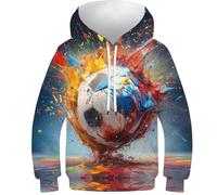 SAFGTXHTR Sweat À Capuche avec Imprimé Amusant 3D Un Ballon de Foot Pull À Manches Longues pour Garçon Et Filles À Capuche Enfants Poches À Cordon Âge : 6-15 Ans