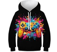 SAFGTXHTR Sweat-Shirt À Capuche Enfants avec Imprimé Amusant 3D Manette de Jeu vidéo Pull À Manches Longues pour Garçon Et Filles À Capuche Enfants Poches À Cordon Âge : 6-15 Ans