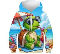 SAFGTXHTR Sweat-Shirt À Capuche Enfants avec Imprimé Amusant 3D Tortue de mer Pull À Manches Longues pour Garçon Et Filles À Capuche Enfants Poches À Cordon Âge : 6-15 Ans