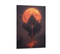 SAFHUER Poster décoratif sur toile représentant un château flottant sous la lune de sang et une image d'art moderne pour chambre à coucher (30 x 45 cm)