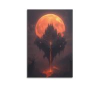 SAFHUER Poster décoratif sur toile représentant un château flottant sous la lune de sang et une image d'art moderne pour chambre à coucher (40 x 60 cm)