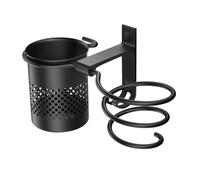 S'AFIELINA 1 Pièce Support de sèche-Cheveux Noir, Support de sèche-Cheveux pour Salle de Bain avec Crochet et Panier pour Ranger Les Outils de Soin Capillaire et Les fers à friser