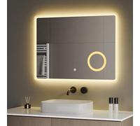 S'AFIELINA 80 x 60 cm Miroir Mural LED, LED Miroir de Salle de Bain, 3000/4000/6500K, mirroir maquilleur Lumineux, loupe 3X, Anti-buée, Interrupteur Tactile luminosité réglable Fonction mémoire