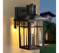 S'AFIELINA Applique Murale Extérieure avec Détecteur de Mouvement, Luminaire Mural Étanche IP44 en Alliage d’Aluminium, Capteur Intelligent, Douille E27, Abat-jour en Verre, Noir, 1 Pièce
