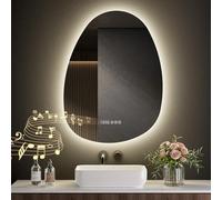 S'AFIELINA Miroir de Salle de Bain avec éclairage Asymétrique, 60x45cm Miroir de Salle de Bain avec éclairage avec Touche, antibuée, Horloge, Bluetooth, 3 Couleurs, variateur, température, IP44