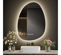 S'AFIELINA Miroir de Salle de Bain avec éclairage Asymétrique, 75x55cm Miroir de Salle de Bain avec éclairage avec Touche, antibuée, Horloge, Bluetooth, 3 Couleurs, variateur, température, IP44