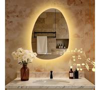 S'AFIELINA Miroir de Salle de Bain avec éclairage Asymétrique,Miroir de Salle de Bain avec éclairage avec Touche, antibuée, Horloge, Bluetooth, 3 Couleurs, variateur, température, IP44 (85 x 50 cm)