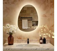 S'AFIELINA Miroir de Salle de Bain avec éclairage Asymétrique,Miroir de Salle de Bain avec éclairage avec Touche, antibuée, Horloge, Bluetooth, 3 Couleurs, variateur, température, IP44 (60 x 45 cm)