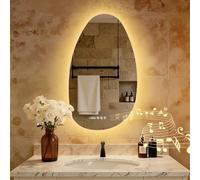 S'AFIELINA Miroir de Salle de Bain avec éclairage Asymétrique,Miroir de Salle de Bain avec éclairage avec Touche, antibuée, Horloge, Bluetooth, 3 Couleurs, variateur, température, IP44 (75 x 55 cm)