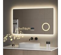 S'AFIELINA Miroir de salle de bain Miroir mural avec éclairage Miroir de salle de bain LED avec économie d'énergie, interrupteur tactile, antibuée, Bluetooth, grossissement 3x, 3 lumières