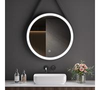 S'AFIELINA Miroir salle de bain avec éclairage rond 50 cm, Miroir Mural LED Rond 6500K blanc froid, miroir LED tactile+ Dimmable+ mémoire+ Verre Trempé HD, Cadre Fer Noir Miroir LED Salle de Bain 15 W