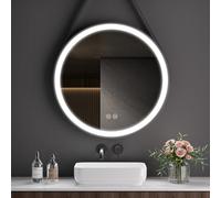 S'AFIELINA Miroir Salle de Bain avec éclairage Rond 60 cm, Miroir Mural LED, Tactile, Dimmable, 3 Couleurs de Lumière, mémoire, Verre Trempé HD, Cadre Fer Noir Miroir LED Salle de Bain 18W