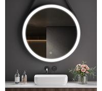 S'AFIELINA Miroir salle de bain avec éclairage rond 70 cm, Miroir Mural LED Rond 6500K blanc froid, miroir LED tactile+ Dimmable+ mémoire+ Verre Trempé HD, Cadre Fer Noir Miroir LED Salle de Bain 21 W