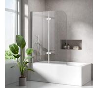 S'AFIELINA Pare-baignoire 100x140 cm, 2 Parties Pliable Cloison Baignoire avec 6mm ESG Verre Clair Sécurisé Paroi de douche avec NANO Revêtement Facile à Nettoyer