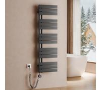 S'AFIELINA Radiateur de Salle de Bain avec Thermostat 1320x400 mm, 600W, Sèche-Serviettes à Panneau Plat avec Tige Chauffante, Raccordement Latéral, Anthracite (RAL7016)
