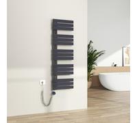 S'AFIELINA Seche serviette electrique Anthracite,132 x 40 cm, sèche serviette Électrique avec Thermostat,600W,Connexion Latérale,Tube plat, seche serviette salle de bain avec Tige Chauffante