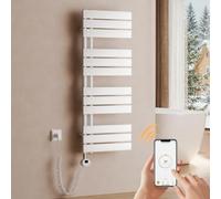 S'AFIELINA Sèche-Serviette électrique1041×400mm, radiateur sèche-Serviette électrique avec Thermostat, WiFi, minuterie programmable, écran LCD, Radiateur Salle de Bain 400 W, Blanc