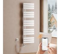 S'AFIELINA - Sèche-Serviette électrique1320×400mm, radiateur sèche-Serviette électrique avec Thermostat, WiFi, minuterie programmable, écran LCD, Radiateur Salle de Bain 600 W, Blanc