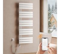 S'AFIELINA Sèche-Serviette électrique1320×500mm, radiateur sèche-Serviette électrique avec Thermostat, WiFi, minuterie programmable, écran LCD, Radiateur Salle de Bain 800 W, Blanc