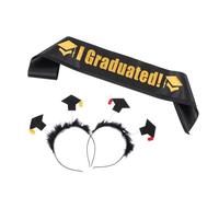 SAFIGLE 1 ensemble Écharpe de Remise et Couronne de pour de Graduation Accessoires avec Sash I Graduated et Chapeaux à Pompons Rouges et Jaunes