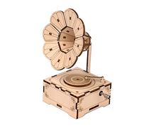 SAFIGLE 1 Jeu Boîte à Musique Bricolage 3D Puzzles Artisanat Gramophone Casse-tête Musical Artisanat De Gramophone Vintage Modèle D'assemblage Énigmes 3D Bois Manivelle Enfant Décorations