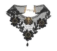 SAFIGLE 1 Pièce Collier Gothique Dentelle avec Pendentif Crâne pour Halloween Accessoire Multi Couches Élégant pour Femmes