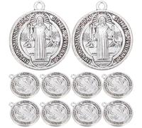 SAFIGLE 10 pièces Médaille Saint Benoît Alliage de Zinc Résistant avec Croix Italienne Détail pour Création de Bijoux DIY Collier et Porte-clés Accessoires Religieux