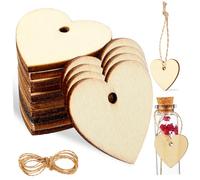 SAFIGLE 100 pièces Cœurs Bois Naturels pour Bricolage Décoration Mariage Fête avec Corde Supports Cœur Bois Vierges à Peindre et Personnaliser