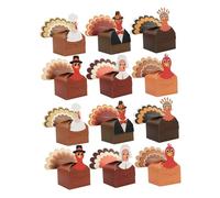 SAFIGLE 12 Pièces Boîtes à Bonbons Thanksgiving Motif Dinde Coloré Boîtes à Friandises Stables Fond Plat pour Fêtes Automne et Cadeaux