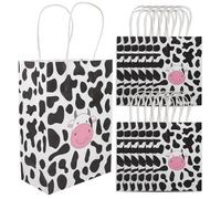 SAFIGLE 12 pièces Lot de Papier Kraft à Poignée Motif Vache Sacs Cadeaux pour Fête Anniversaire Emballage Original pour Petits Objets et Friandises
