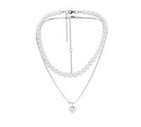 SAFIGLE 1ensemble Collier Perles De Simulation Avec Pendentif Forme De Cœur De Chaînes Superposées Acier Titane Décoration Élégante Pour Cou