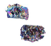 SAFIGLE 2 pièces Cristaux Naturels Décoratifs Amas Irrégulier Électroplaqué Décoration de Bureau et Aquarium Pierres Naturelles pour Ambiance Positive