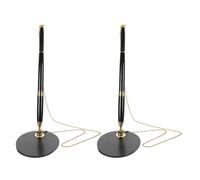 SAFIGLE 2 pièces Stylo de Réception Sécurisé avec Base et Cordon Noir Stylo à Bille pour Bureau Comptoir École et Accueil