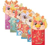 SAFIGLE 24 Enveloppes Rouges Mignonnes pour Nouvel An Chinois Année du Dragon Papier Imprimé Motifs Assortis Lot Mixte 24 Pièces pour Présents et Célébrations Festives