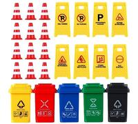 SAFIGLE 25 Pièces Panneaux De Signalisation Cônes De Sécurité Routière Arrêtez Le Signe Lent Poubelles Rue Panneaux De Signalisation Jouets Poubelle Modèles Enfants Accessoires Éducatifs