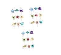 SAFIGLE 27 Pièces Décorations de Gâteau d'Anniversaire Extraterrestres Colorés en Plastique 9 Modèles Différents Assortiment 3 Sets Décoration de Fête pour Gâteau d'Anniversaire et