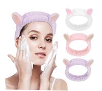 SAFIGLE 3 pièces Bandeau Demaquillage Visage Velours Doux Bandeaux Élastiques Mignons à Oreilles pour Soins Spa et Lavage Visage Femmes